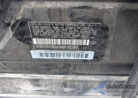 2011 Lexus Es 350 from USA, damaged, VIN JTHBK1EG5B2454653